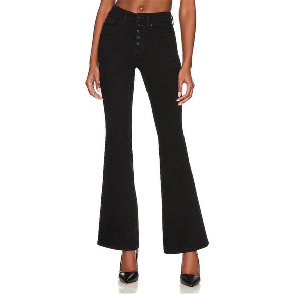 Good American Good Legs Crop Boot Cut Super High Rise button fly jeans black 31 - Picture 1 of 15